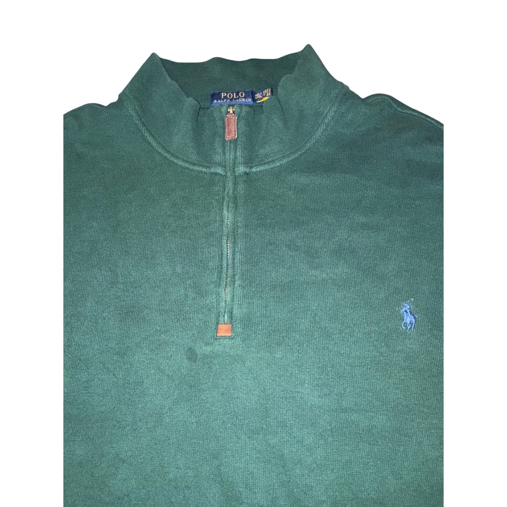 Polo Ralph Lauren Mens 4XLT Hunter Green Quarter‎ Zip Pullover Cotton Sweater